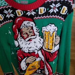 Green Santa Christmas Sweaterwith Flickering Lights With Movem